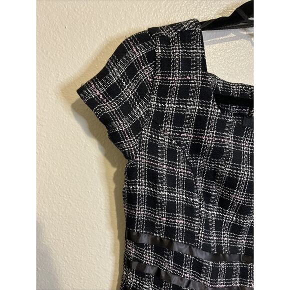 Vintage Jody Sz 5/6 Midi Tweed Plaid Grunge Dark Academia Sheath Dress - Picture 6 of 15